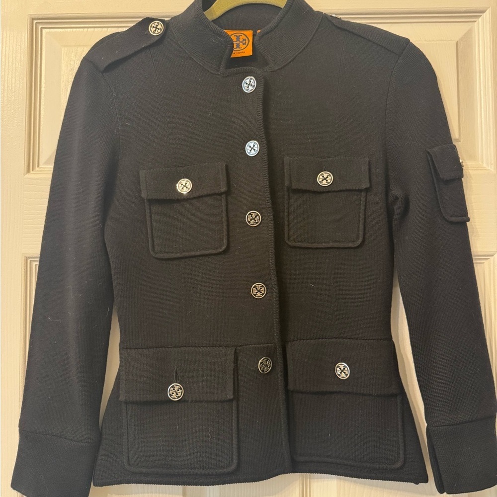 Tory Burch Black Wool Sweater with Logo Detail! EUC